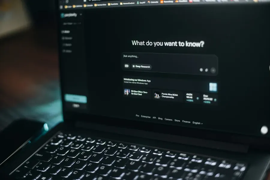 Laptop showing an AI search interface