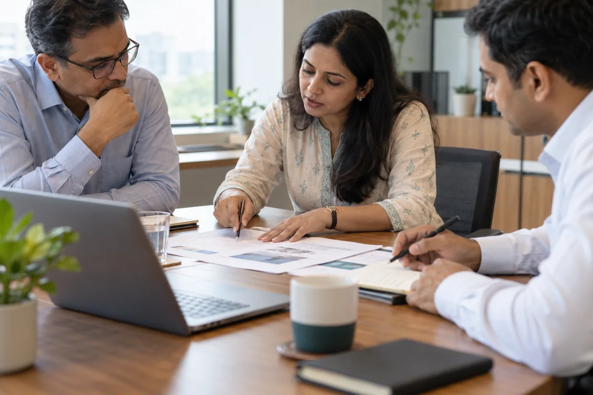 Indian corporate team reviewing a company communication