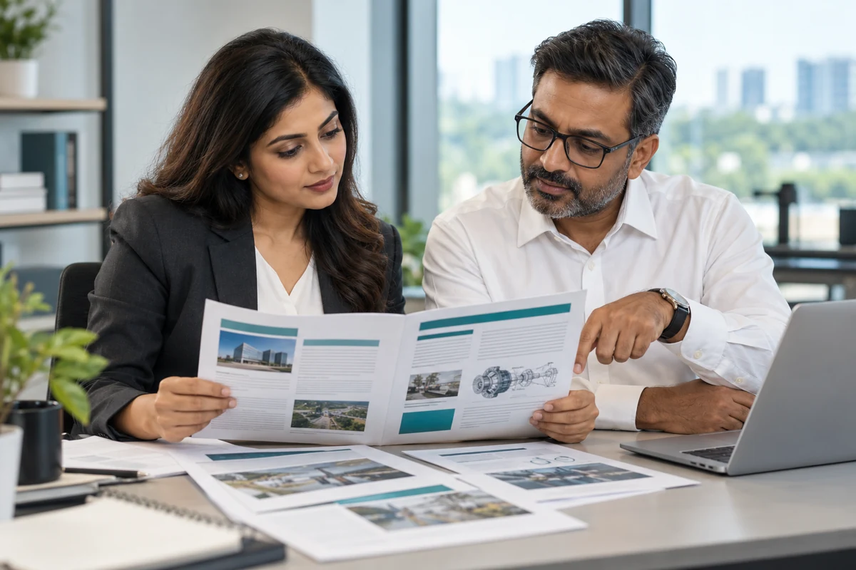 Indian communications editor and technical expert reviewing newsletter and case study drafts